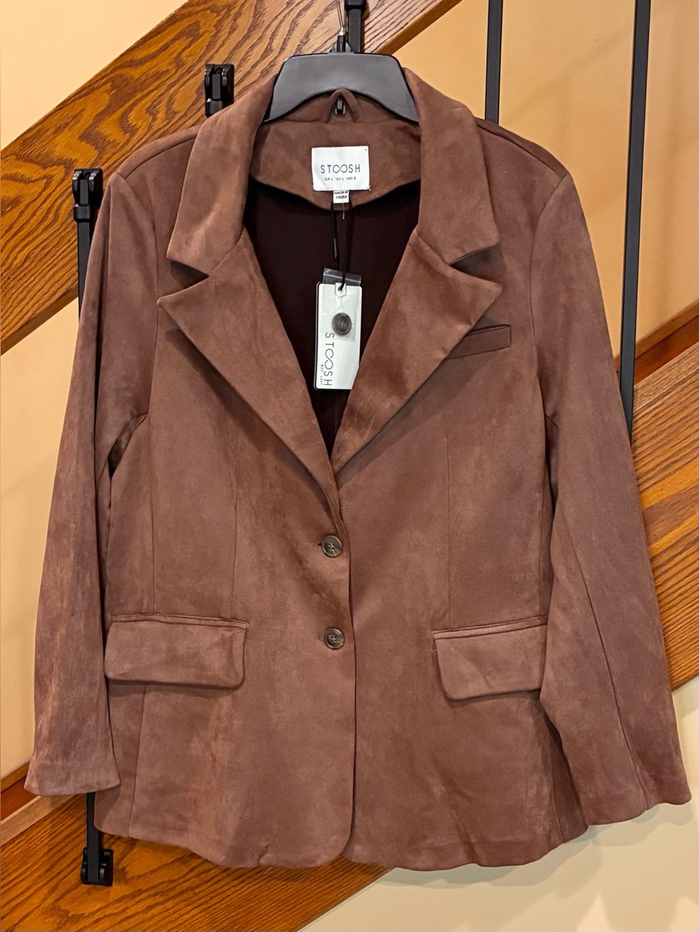 Stoosh Blazer Faux Suede Pockets Cognac SZ. Lg NWT